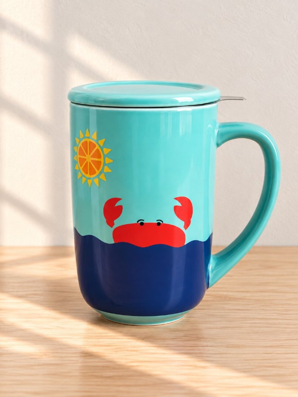 DAVIDsTEA Nordic Tea Mug Crab Color Changing Infuser Lid 16oz Crustacean Crabby